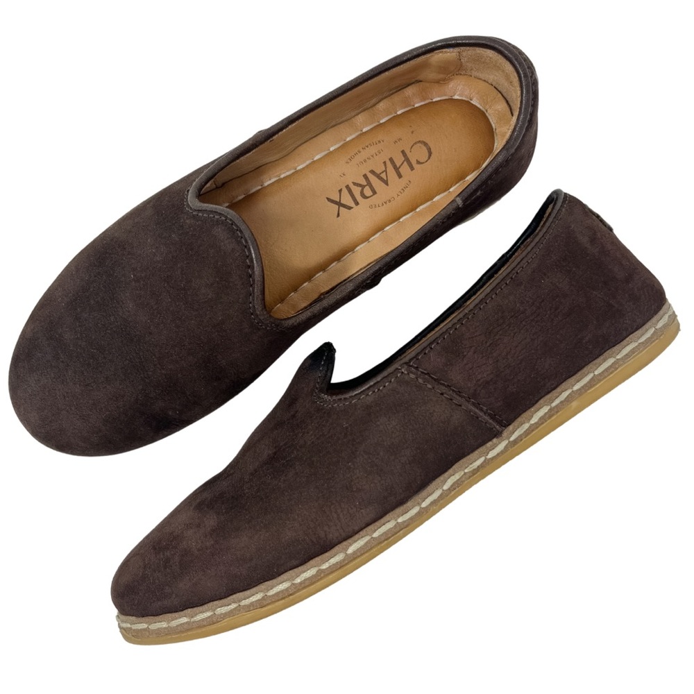 Charix Safari Women's Handmade Leather Slip On
Loafer Dark Brown Suede Feel